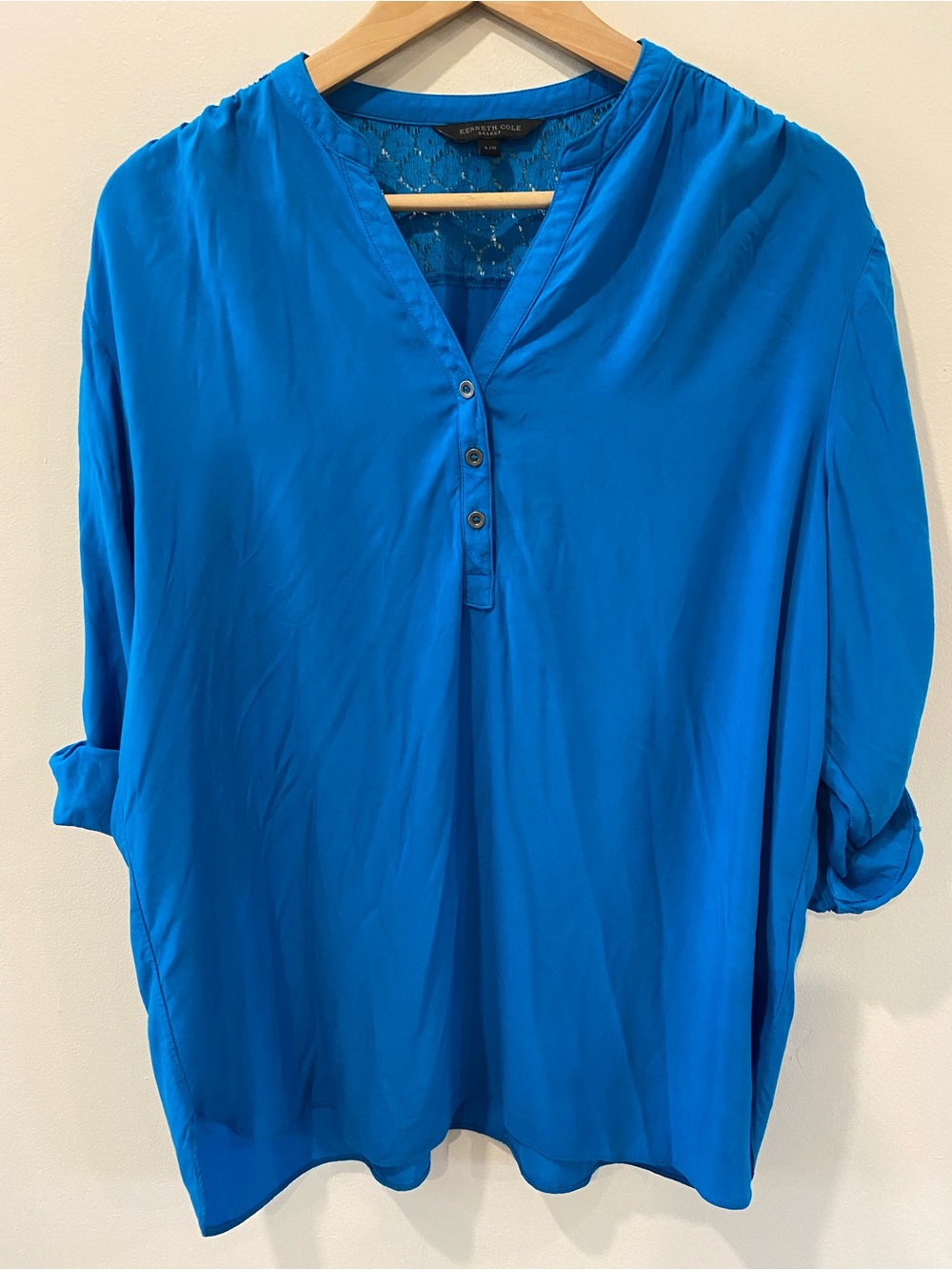 Kenneth Cole blouse size large blue lace button up top - Picture 1 of 10